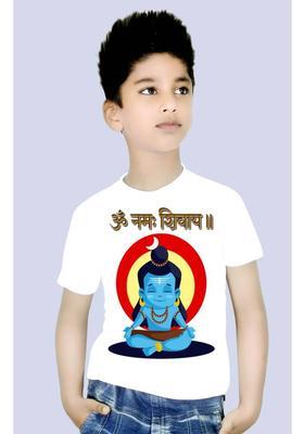 Boys & Girls Typography, Printed Cotton Blend Regular T Shirt  (White, Pack of 1)