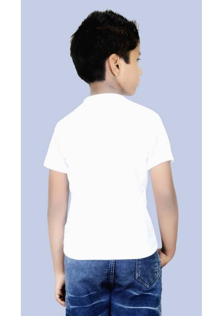 Boys & Girls Typography, Printed Cotton Blend Regular T Shirt  (White, Pack of 1) - Indya