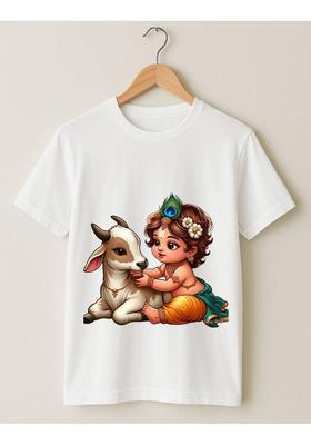 Boys Printed Cotton Blend Regular T Shirt  (White, Pack of 1)