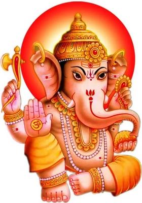 Decor Villa 58 cm Orange Ganpati Removable Sticker  (Pack of 1)