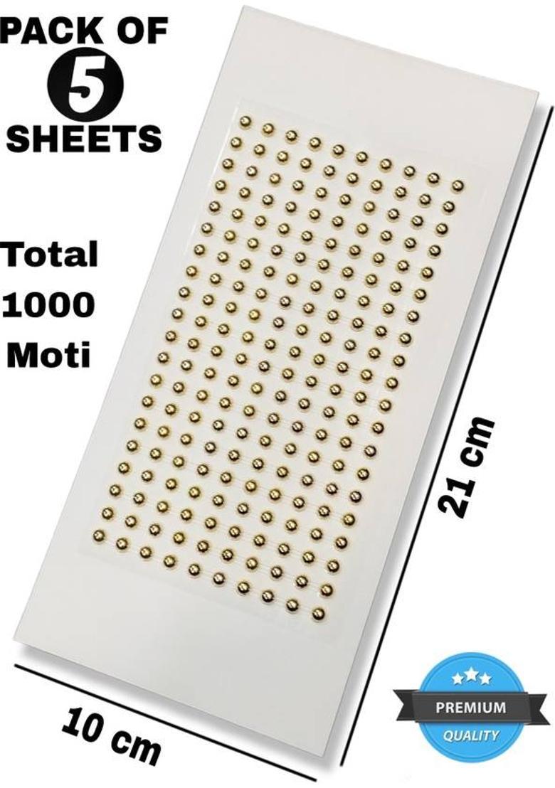 Tyb 1.27 cm Golden Moti Pearl Stickers *Self Adhesive * For Art and Crafts Self Adhesive Sticker  (Pack of 5) - Indya
