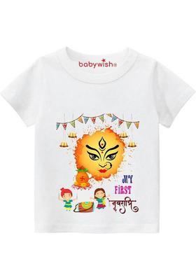 Boys & Girls Graphic Print Cotton Blend Regular T Shirt  (White, Pack of 1)