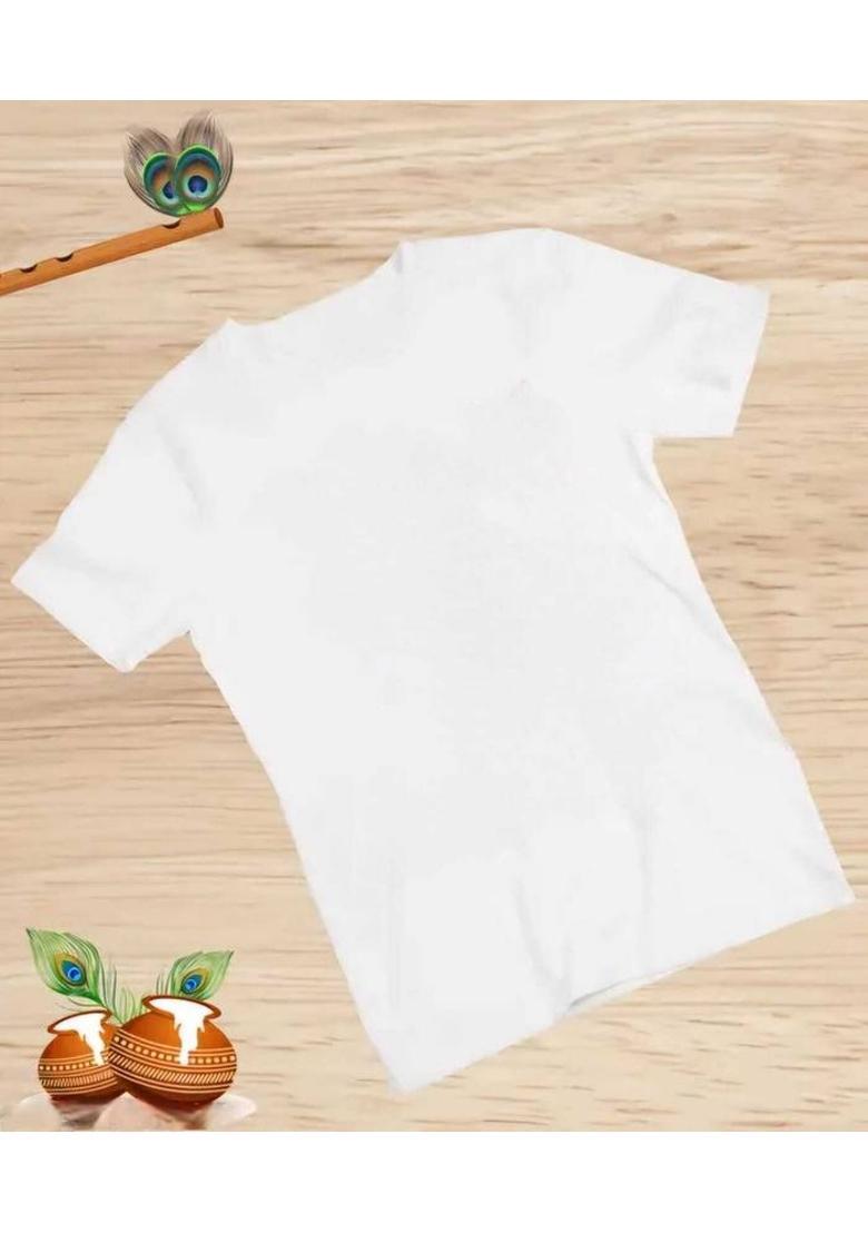 Boys & Girls Solid Pure Cotton Regular T Shirt  (White, Pack of 1) - Indya
