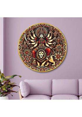 saf Maa Durga 3D Round Wall Art for Home Temple & Spiritual Decor Digital Reprint 23 inch x 23 inch Painting  (With Frame)