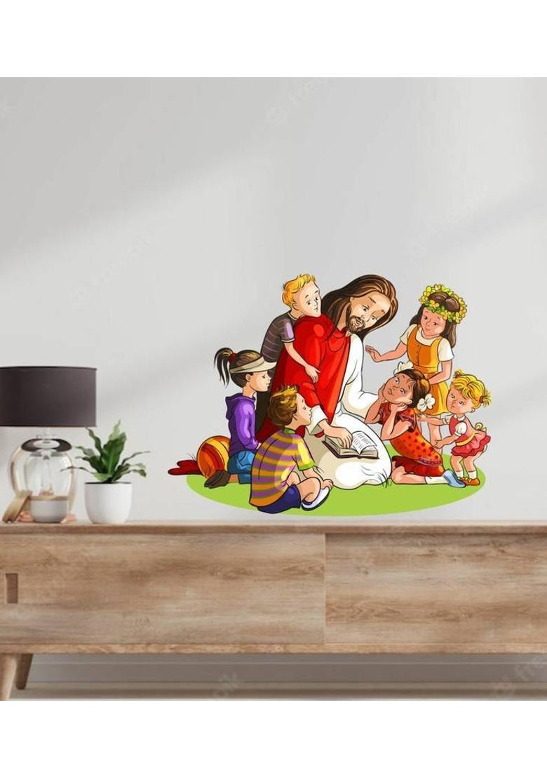 Flipkart SmartBuy 58 cm Jesus with Kids Wall Sticker Size- 58 cm x 43 cm Self Adhesive Sticker  (Pack of 1) - Indya