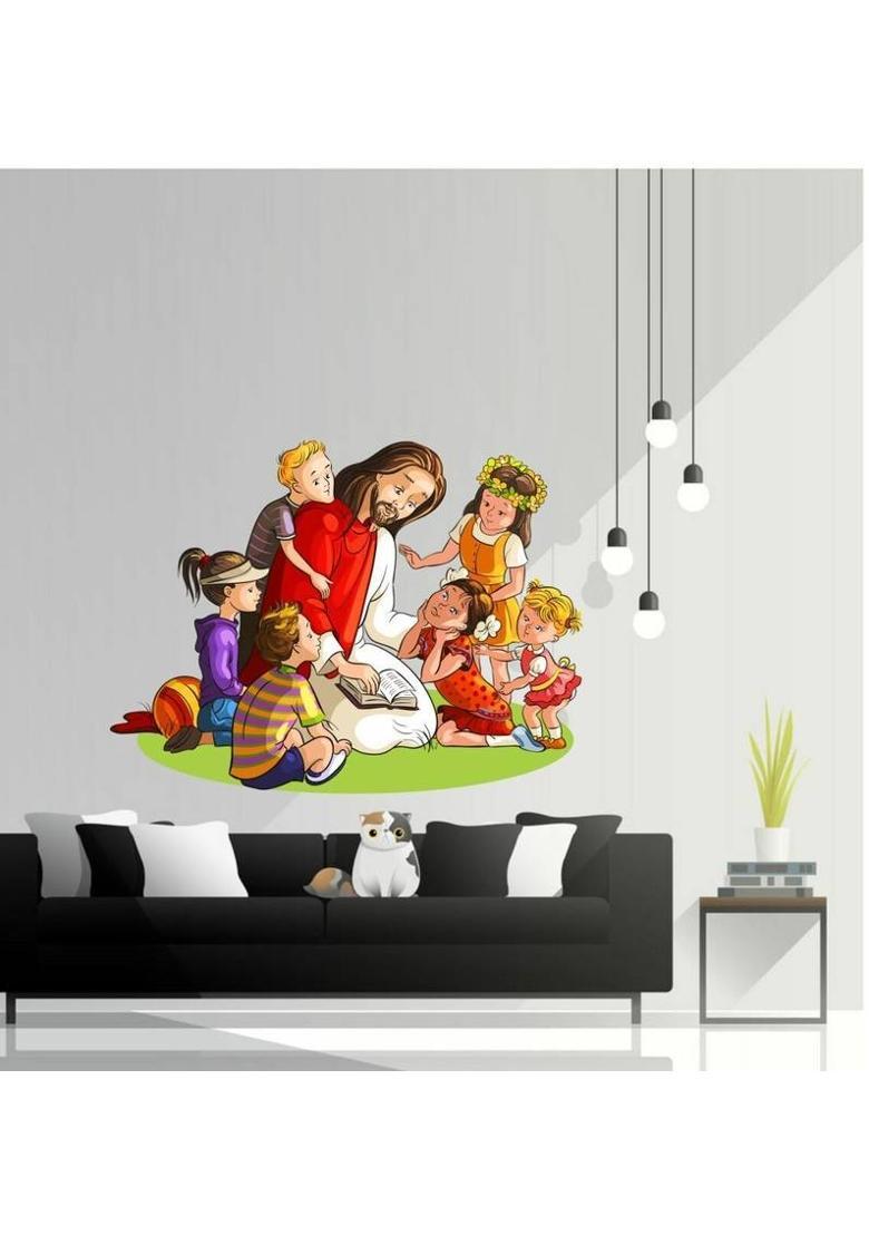 Flipkart SmartBuy 58 cm Jesus with Kids Wall Sticker Size- 58 cm x 43 cm Self Adhesive Sticker  (Pack of 1) - Indya