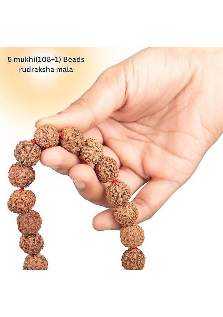 Panchmukhi Rudraksha Mala | Sacred Japa Beads for Peace & Healing Wood, Rudraksha Necklace - Indya