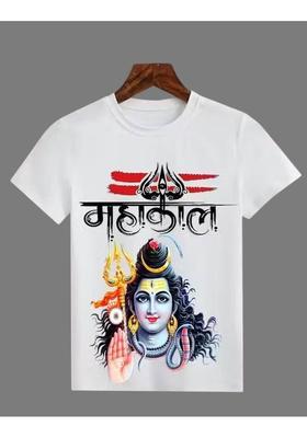 Boys Printed Cotton Blend Regular T Shirt  (White, Pack of 1)