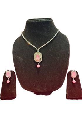 Metal, Alloy Silver Pink Jewel Set  (Pack of 1)