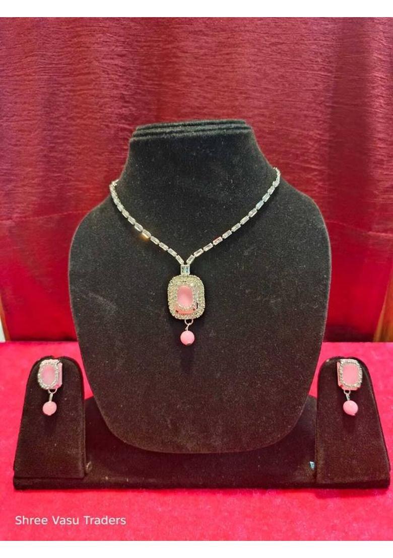 Metal, Alloy Silver Pink Jewel Set  (Pack of 1) - Indya