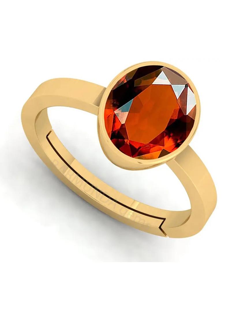 9.25 Ratti Hessonite Gomed Stone Panchdhatu Ring Brass Garnet Rhodium Plated Ring - Indya