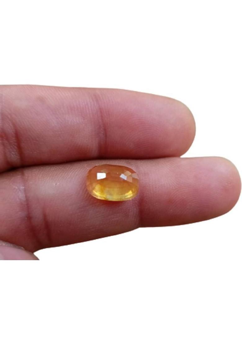 Jefrox Jewels Pukhraj (Yellow Sapphire) Pukhraj Gemstone Certified 6.25 Ratti With Certificate Sapphire Stone - Indya