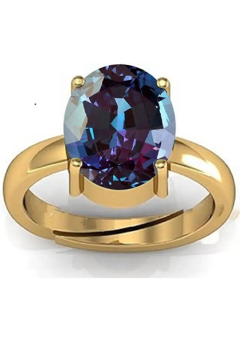 12.25 Ratti Alexandrite Gemstone Ring Brass Alexandrite Rhodium Plated Ring - Indya