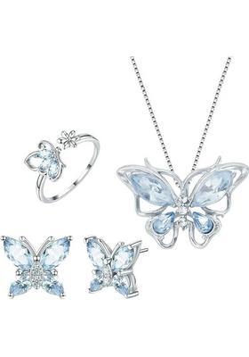 Stainless Steel Silver Blue Jewel Set  (Pack of 1)