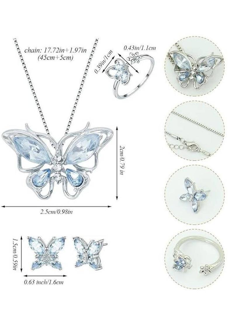 Stainless Steel Silver Blue Jewel Set  (Pack of 1) - Indya