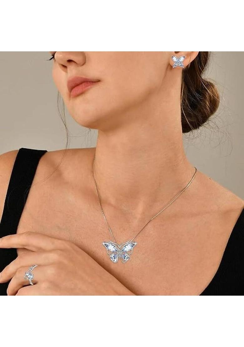 Stainless Steel Silver Blue Jewel Set  (Pack of 1) - Indya