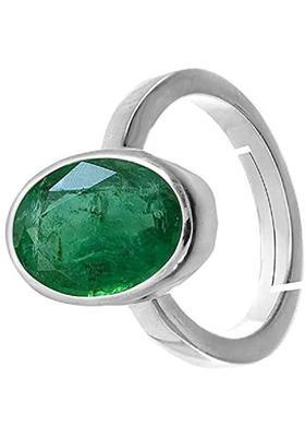 7.25 Ratti 6.65 Carat AAA+ Quality Natural Natural Emerald Panna Lab - Certified Brass Emerald Silver Plated Ring