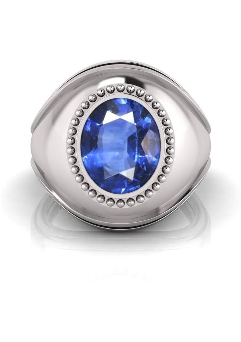 11.25 Ratti Neelam Stone Blue Sapphire Gemstone Adjustable Woman And Man Ring Crystal Sapphire Silver Plated Ring - Indya