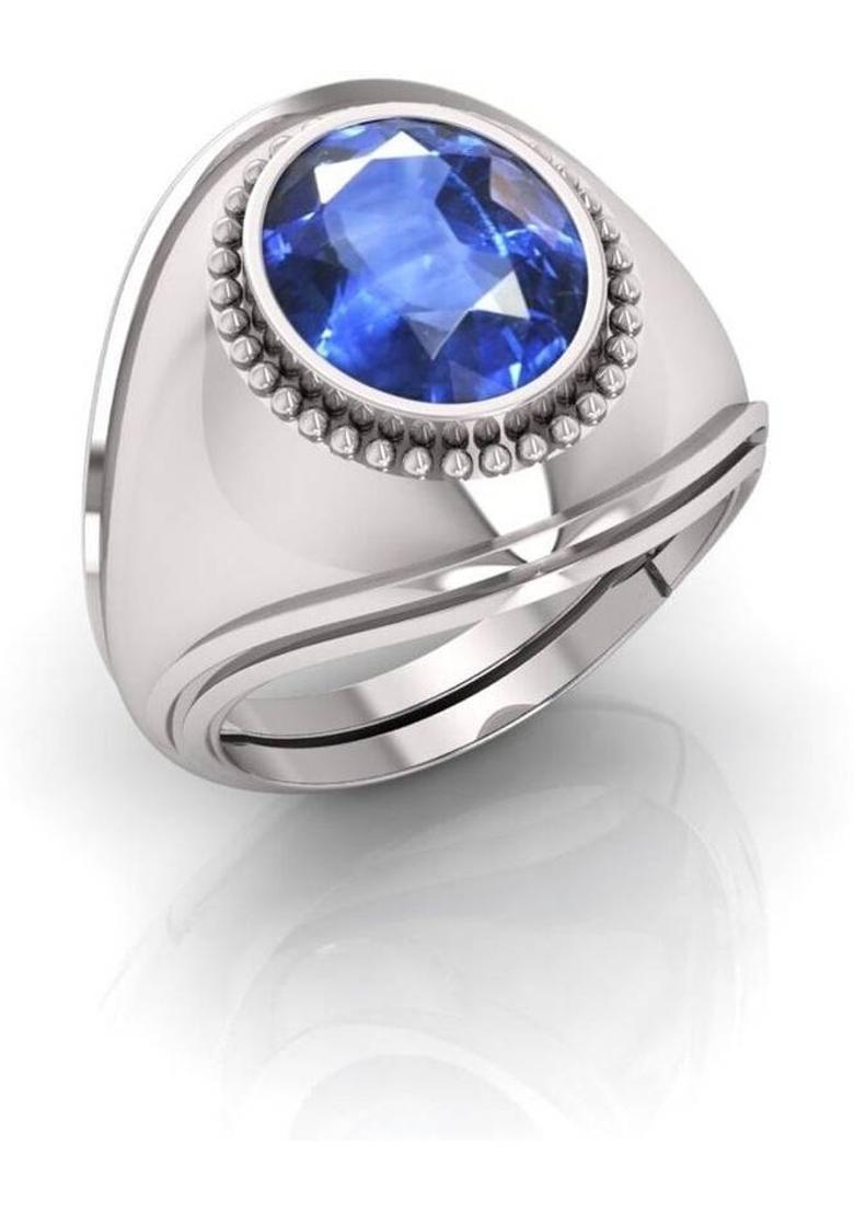 11.25 Ratti Neelam Stone Blue Sapphire Gemstone Adjustable Woman And Man Ring Crystal Sapphire Silver Plated Ring - Indya