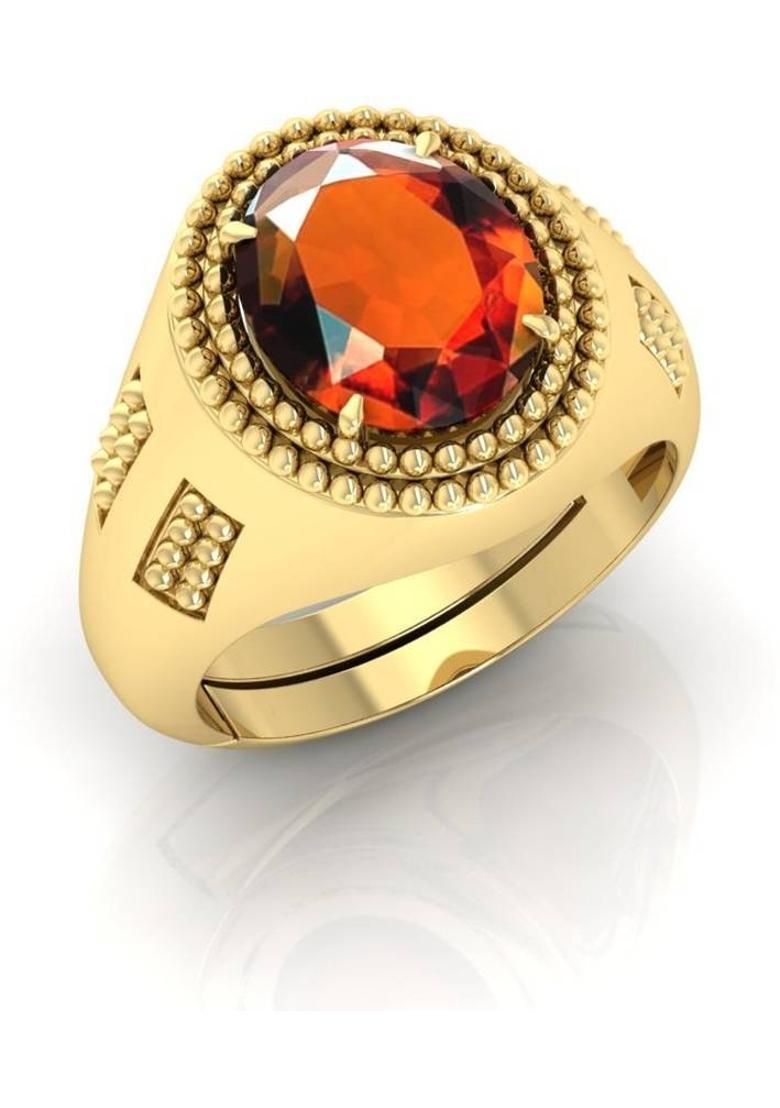 8.25 Ratti Gomed gemstone Gold Plated adjustable ring for men & women Crystal Garnet Gold Plated Ring - Indya
