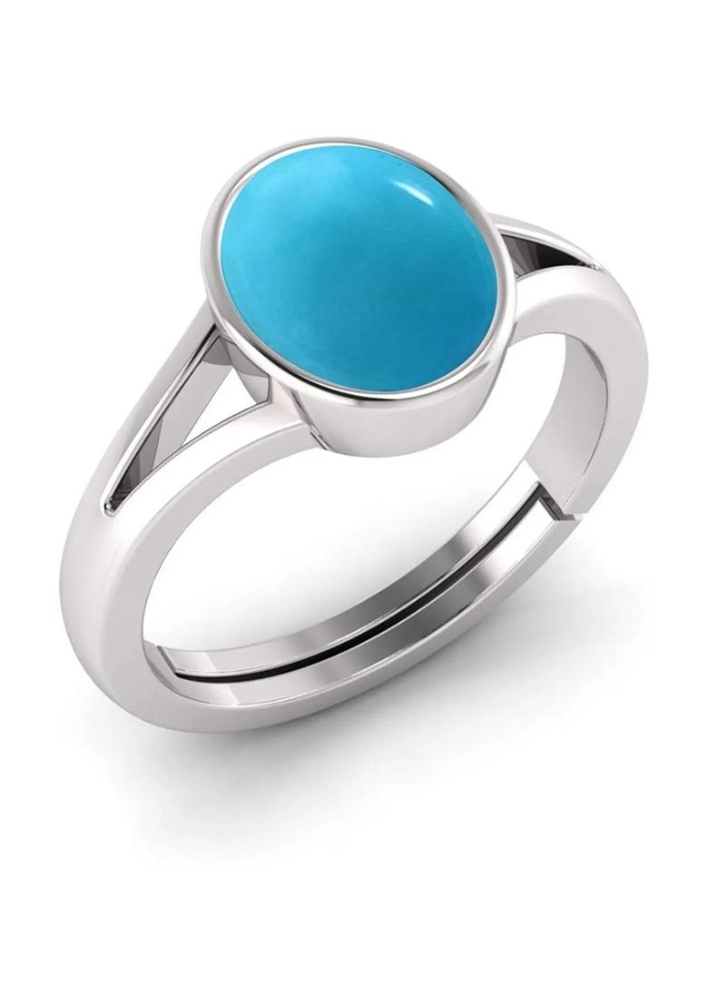 14.25 Ratti Firoja Turquise Gemstone With Lab Ceertificate Stone Turquoise Rhodium Plated Ring - Indya