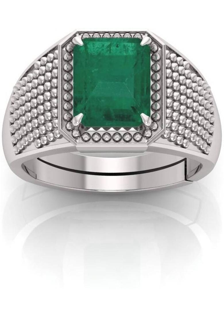 7.25 Ratti Panna Emerald Gemstone Adjustable Brass Metal Ring Foe Unisex Brass Emerald Brass Plated Ring - Indya