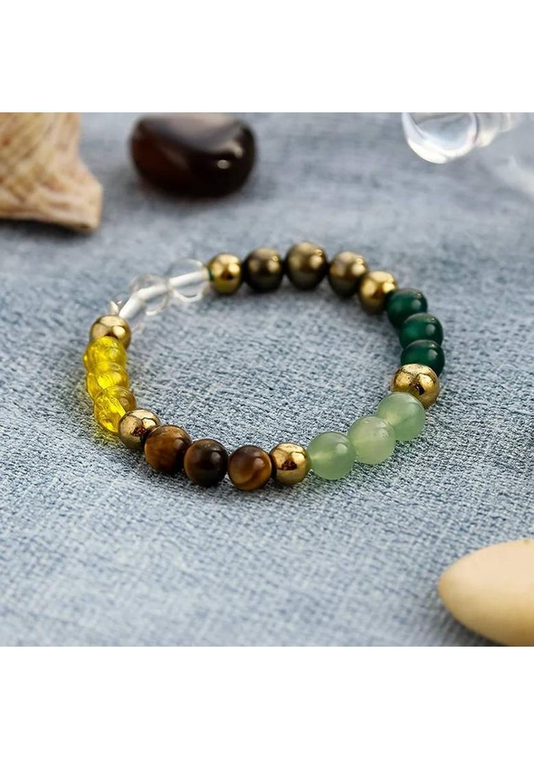 Pyrite, Green Aventurine, Citrine, Clear Quartz, Green Jade Crystal Bracelet - Indya