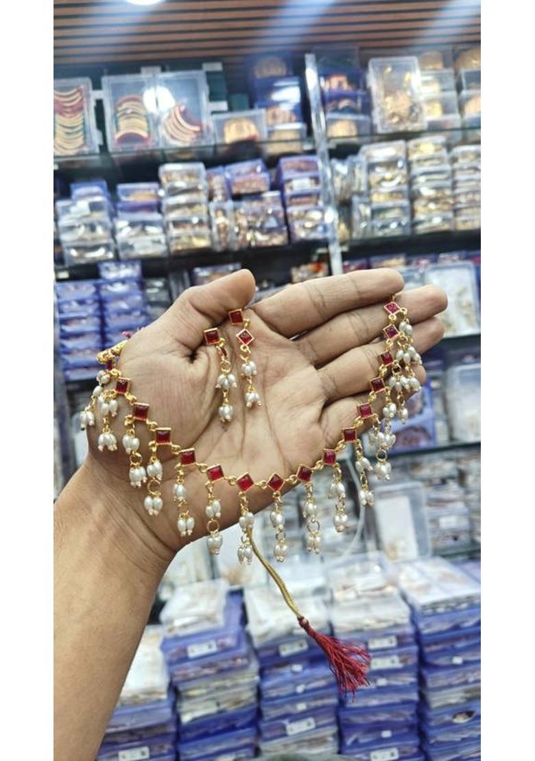 Alloy Gold-plated Red Jewel Set  (Pack of 2) - Indya