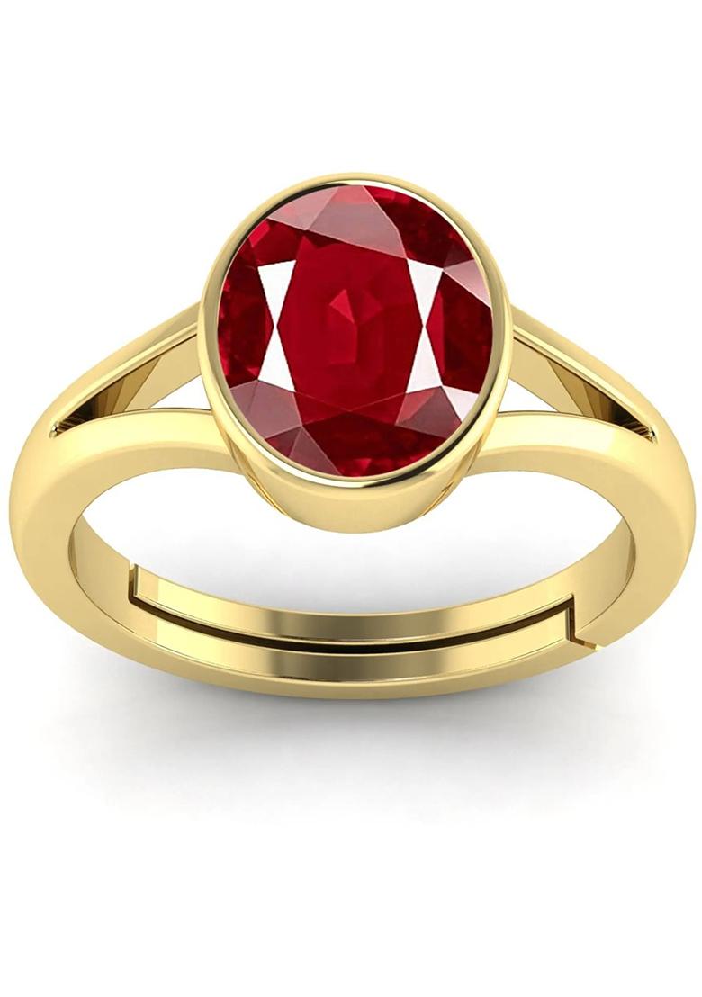 Original 7.25 Ratti 6.60 Ct Manik Ruby Gem Stone Ring with Leb Certificate Brass Ruby Ring - Indya
