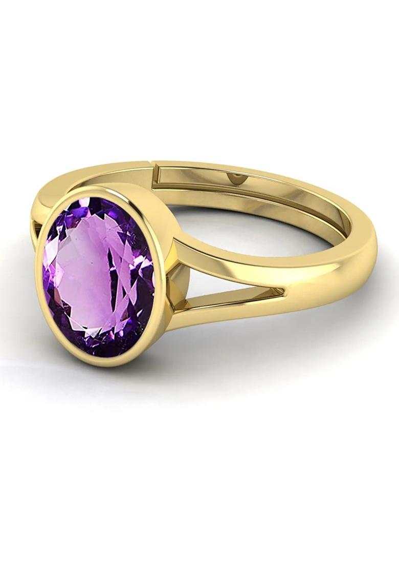 Original 12.25 Ratti 11.60 Ct Amethyst Gem Stone Ring With Leb Certificate Brass Amethyst Ring - Indya