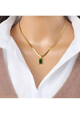 Green Gemstone Necklace, Crystal Gold-plated Plated Stainless Steel Necklace