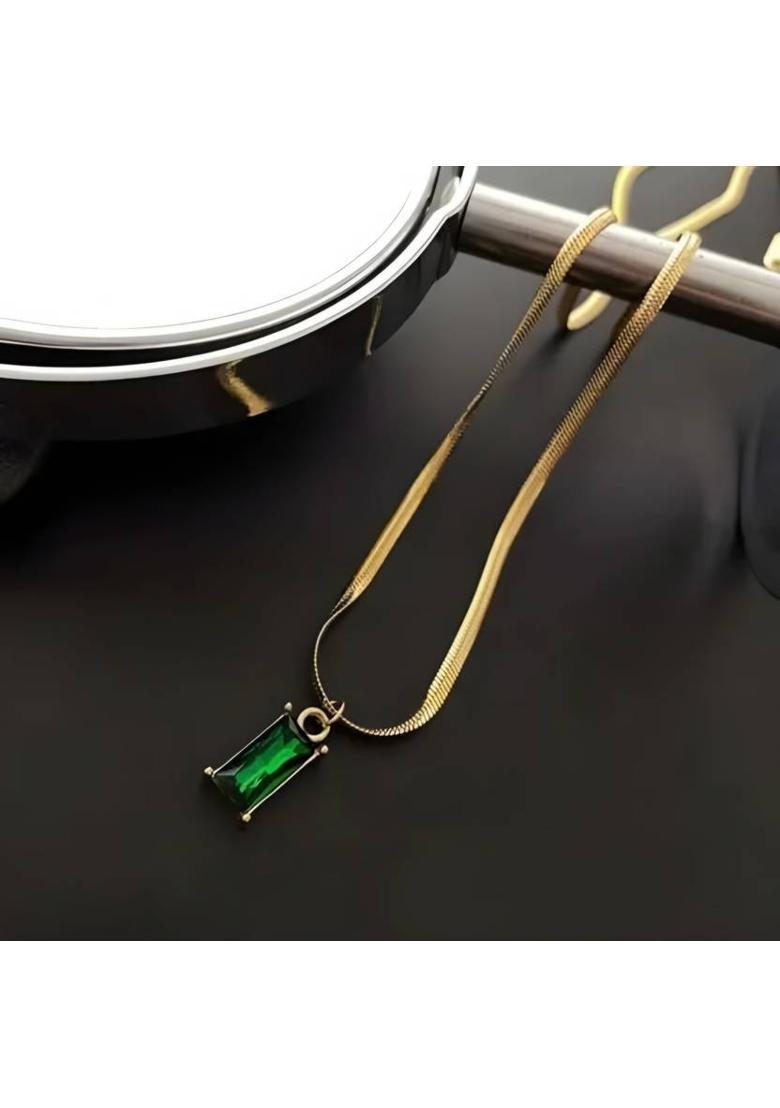 Green Gemstone Necklace, Crystal Gold-plated Plated Stainless Steel Necklace - Indya