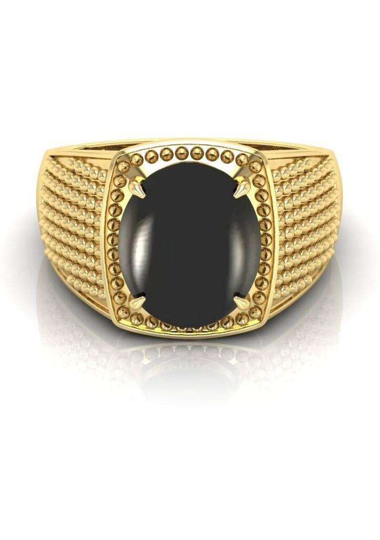11.25 Ratti Natural Black Sulemani Hakik Gemstone Ring Crystal Onyx Gold Plated Ring - Indya