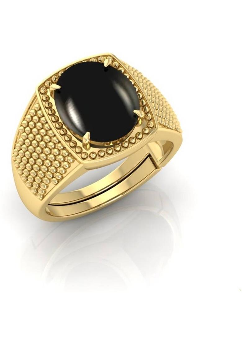 11.25 Ratti Natural Black Sulemani Hakik Gemstone Ring Crystal Onyx Gold Plated Ring - Indya