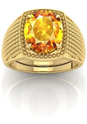 9.25 Ratti 8.62 Carat Yellow Sapphire Stone Natural Pukhraj Adjustable Ring Brass Sapphire Gold Plated Ring
