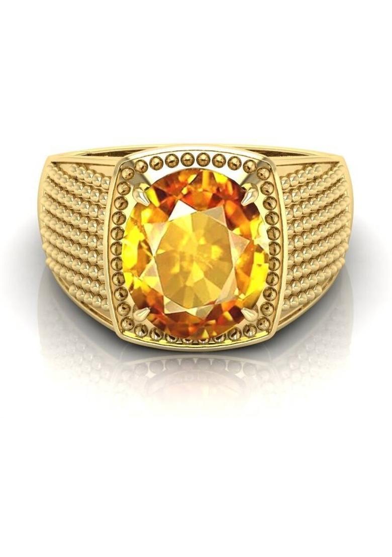 9.25 Ratti 8.62 Carat Yellow Sapphire Stone Natural Pukhraj Adjustable Ring Brass Sapphire Gold Plated Ring - Indya