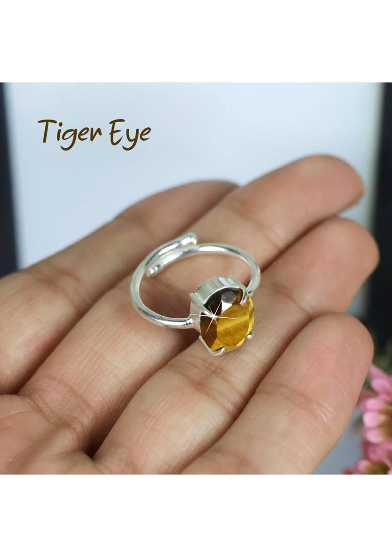 Certified Natural Tiger Eye Gemstone Adjustable Ring for Unisex Crystal, Stone Ring - Indya