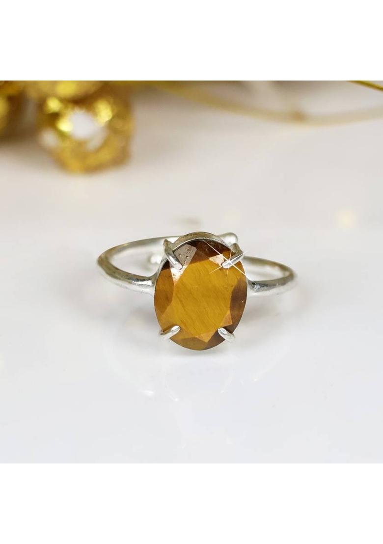 Certified Natural Tiger Eye Gemstone Adjustable Ring for Unisex Crystal, Stone Ring - Indya