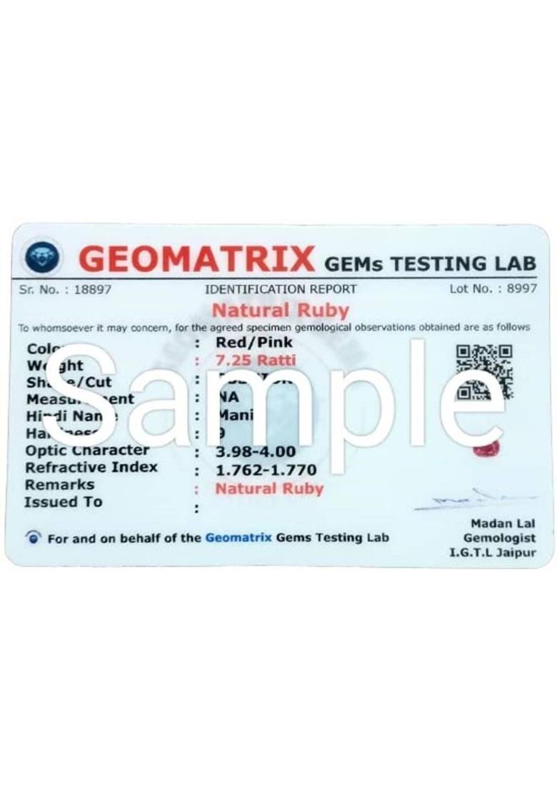 5.25 Ratti Created Ruby Manik Gemstone Adjustable Ring for Men