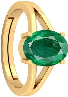 4.25 Ratti Green Emerald Panna Ring Panchdhatu With Lab Certified Adjustable Stone, Brass Emerald Ring
