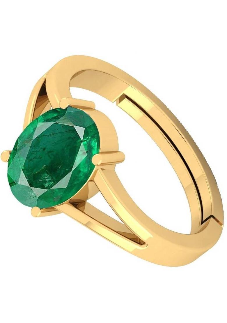 4.25 Ratti Green Emerald Panna Ring Panchdhatu With Lab Certified Adjustable Stone, Brass Emerald Ring - Indya