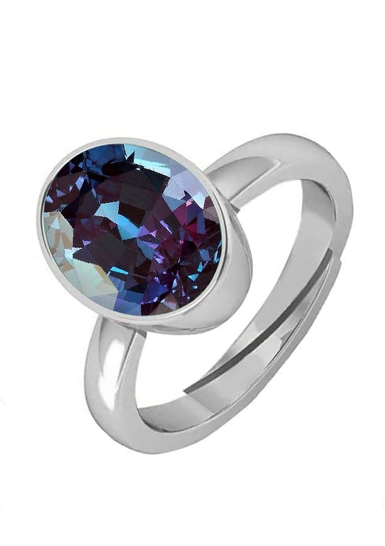 9.25 Ratti Alexandrite Gemstone Ring Shell Alexandrite Rhodium Plated Ring - Indya