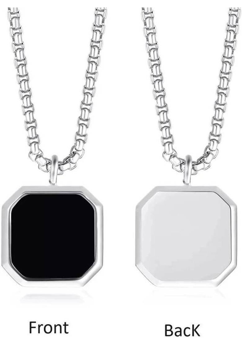 Classic Black Amulet Octagon Hexagon Square Locket Pendant Silver Plated Alloy Chain - Indya