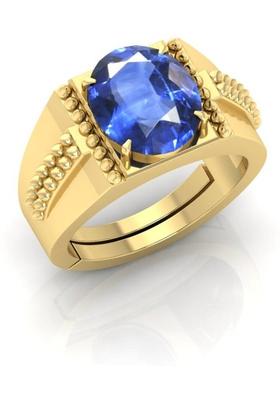 6.25 Ratti Bleu Sapphire Neelam Gemstone Adjustable Ring For Men And Women Brass Sapphire Gold Plated Ring