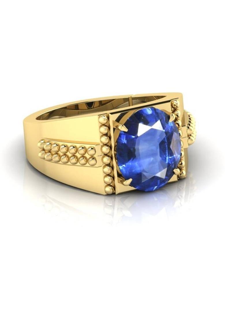 6.25 Ratti Bleu Sapphire Neelam Gemstone Adjustable Ring For Men And Women Brass Sapphire Gold Plated Ring - Indya