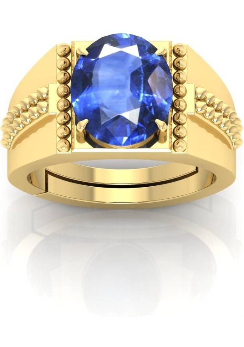 6.25 Ratti Bleu Sapphire Neelam Gemstone Adjustable Ring For Men And Women Brass Sapphire Gold Plated Ring - Indya