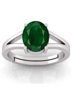 7.25 Ratti Natural Panna Emerald Gemstone Stone Ring With Lab Certificate Metal Emerald Silver Plated Ring