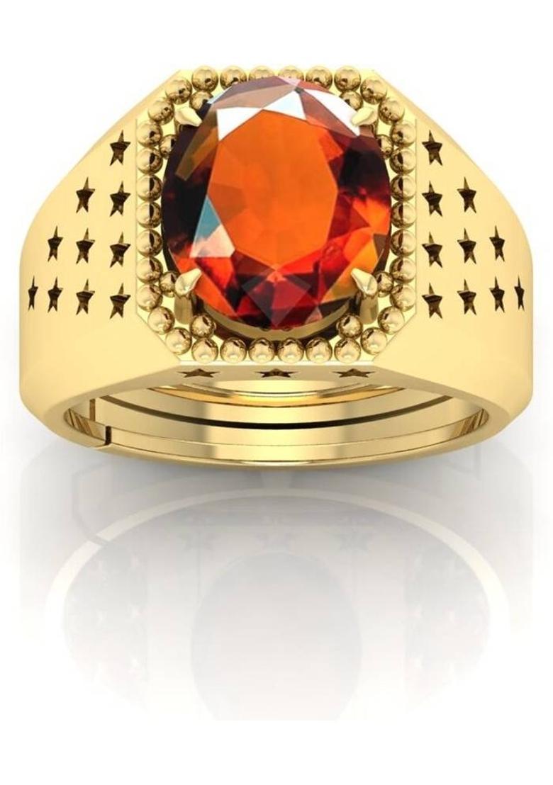 14.25 Ratti Certified Gomed Hessonite Gemstone Adjustable Ring For Men & Women Brass Garnet Gold Plated Ring - Indya