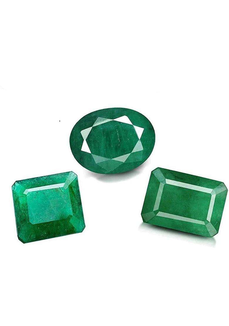 house of common Emerald Stone 3pcs pack Choki oval Panna stone Emerald Stone - Indya