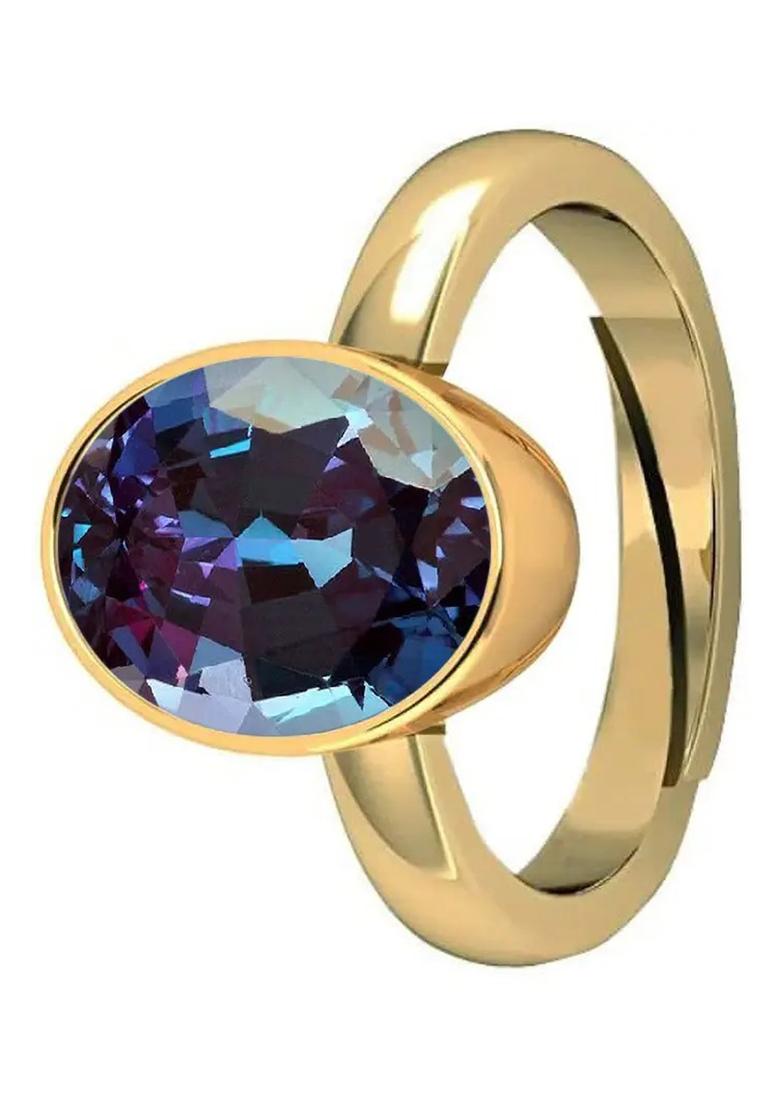 12.25 Ratti Alexandrite Gemstone Ring Brass Alexandrite Rhodium Plated Ring - Indya
